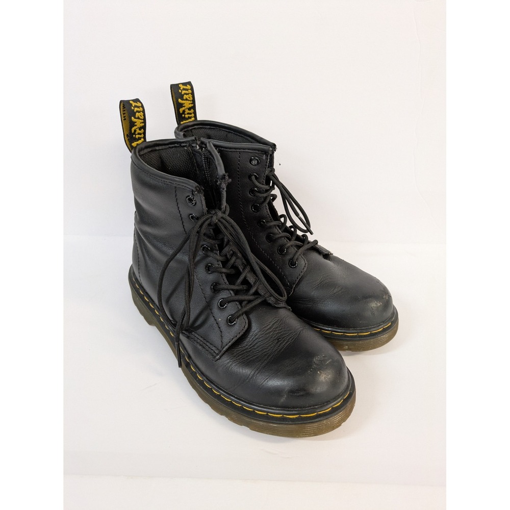 Dr. Martens 1460 J Black Leather Lace Up Side Zip Combat Boots Kids Size US 3
